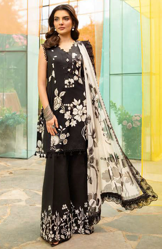 Maria B Embroidered Lawn Unstitched 3 Piece Suit - D-06 B - MB25MB - Black - Summer Collection