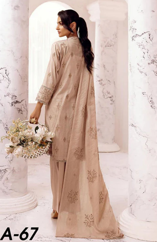 Arzoo by Khoobsurat Embroidered Slub Lawn Unstitched 3 Piece - A-67 - K25A - Tea Pink - Summer Collection