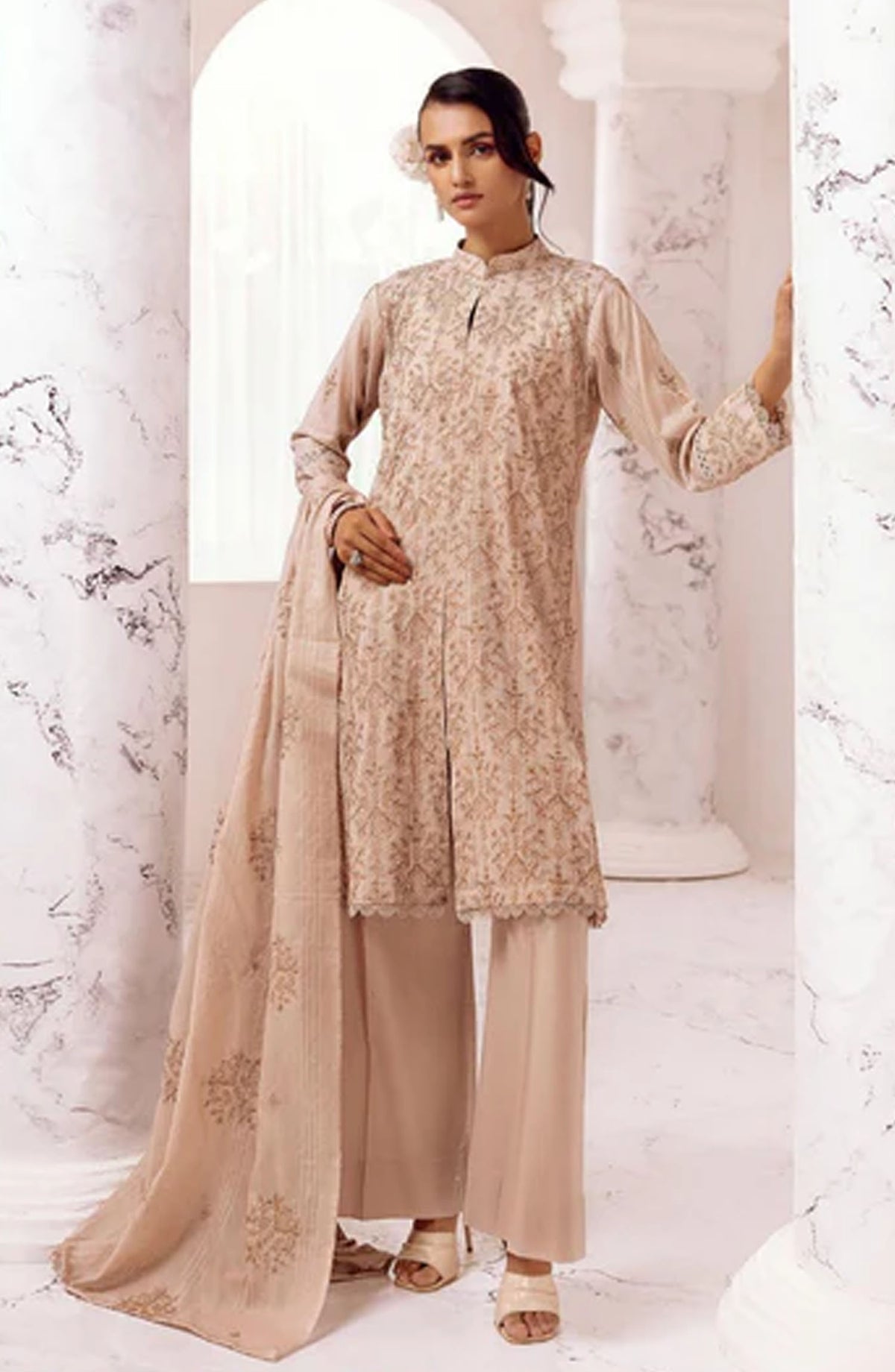Arzoo by Khoobsurat Embroidered Slub Lawn Unstitched 3 Piece - A-67 - K25A - Tea Pink - Summer Collection