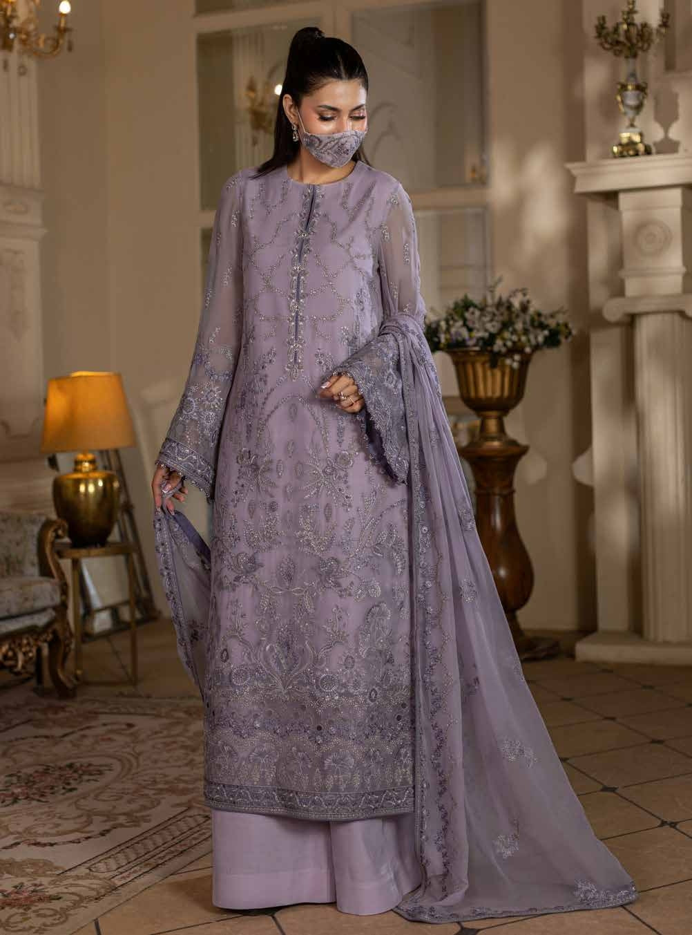 Kuch Khas By Flossie Chandani At Premium Chiffon 3pc Unstitched Suit - KKFCAK - D-05 - Light Purple