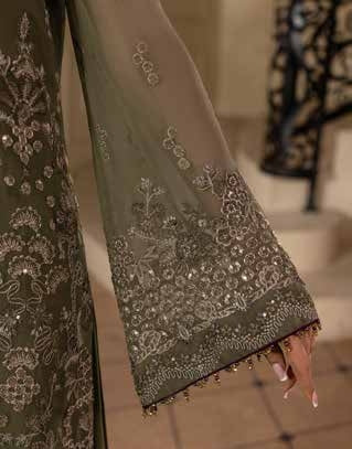 Kuch Khas By Flossie Chandani At Premium Chiffon 3pc Unstitched Suit - KKFCAK - D-01 - Pista
