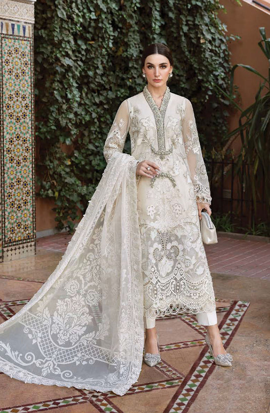 Maria B Embroidered Lawn Unstitched 3 Piece Suit - D-6A - MAB25LLV25 - White - Summer Collection