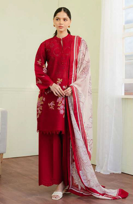 Coco by Zara Shahjahan Embroidered Lawn Unstitched 3 Piece Suit - D-06 A Vali - ZS25CL - Red - Summer Collection
