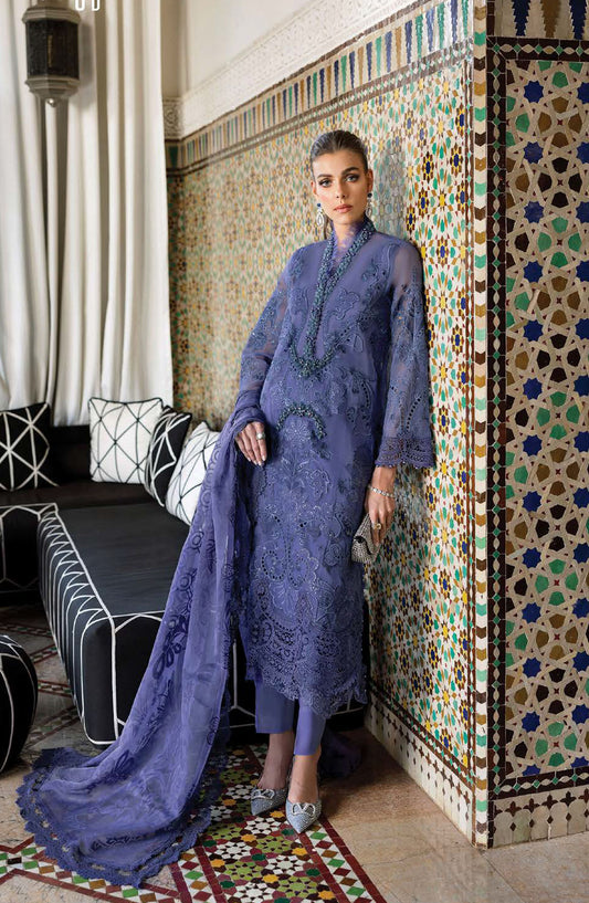 Maria B Embroidered Lawn Unstitched 3 Piece Suit - D-6B - MAB25LLV25 - Blue - Summer Collection