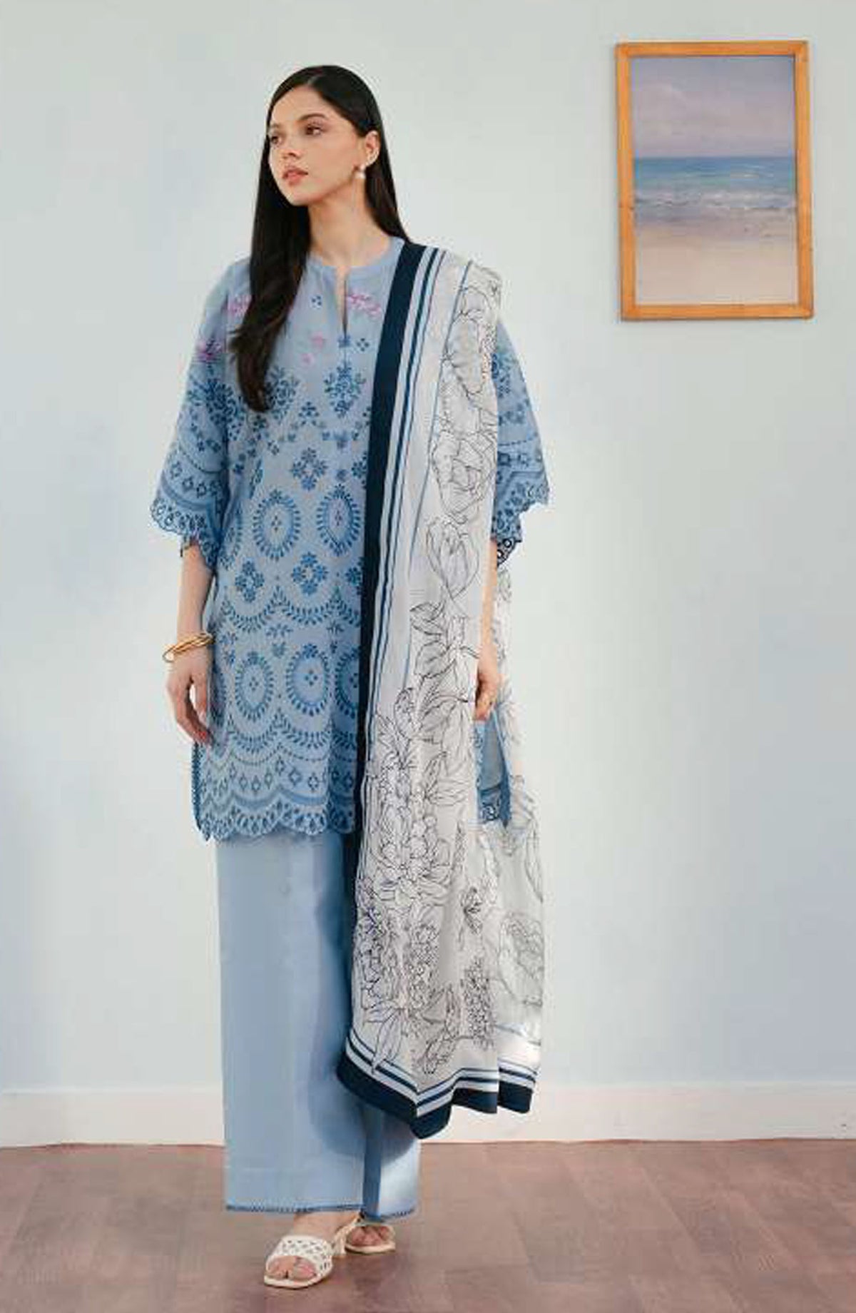 Coco by Zara Shahjahan Embroidered Lawn Unstitched 3 Piece Suit - D-06 B Vali - ZS25CL - Blue - Summer Collection