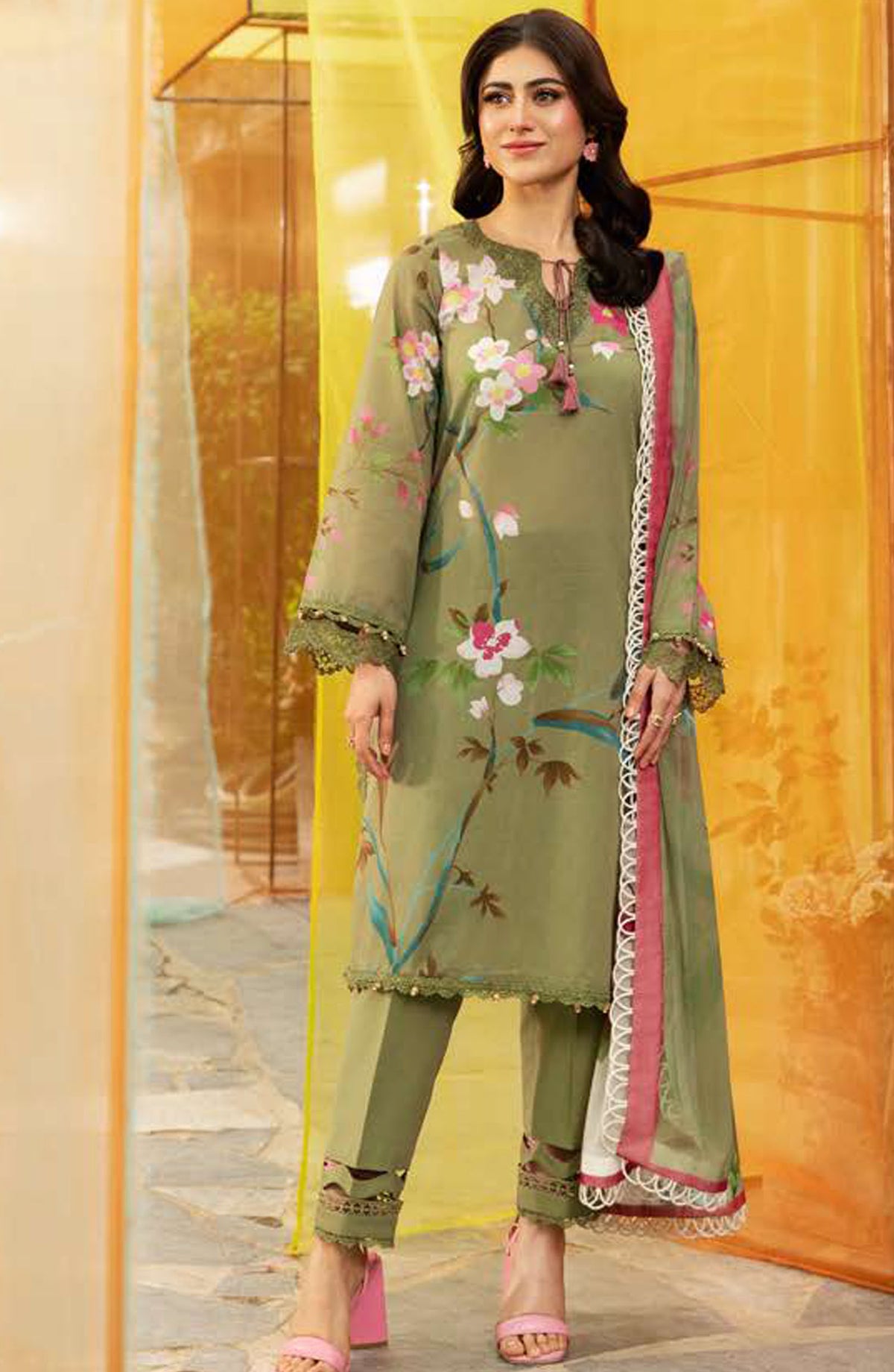 Maria B Embroidered Lawn Unstitched 3 Piece Suit - D-07 A - MB25MB - Green - Summer Collection