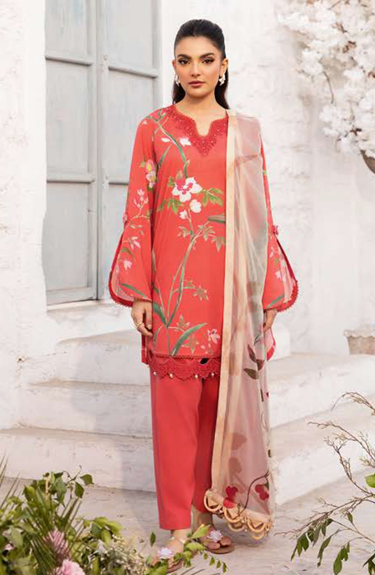 Maria B Embroidered Lawn Unstitched 3 Piece Suit - D-07 B - MB25MB - Pink - Summer Collection