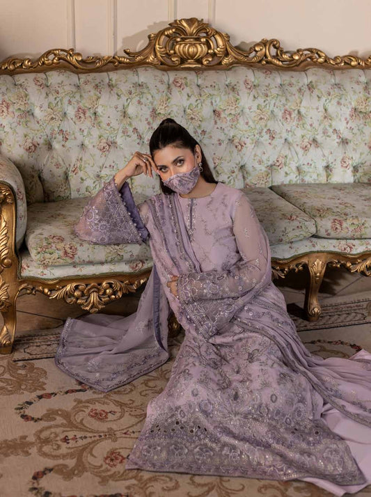 Kuch Khas By Flossie Chandani At Premium Chiffon 3pc Unstitched Suit - KKFCAK - D-05 - Light Purple