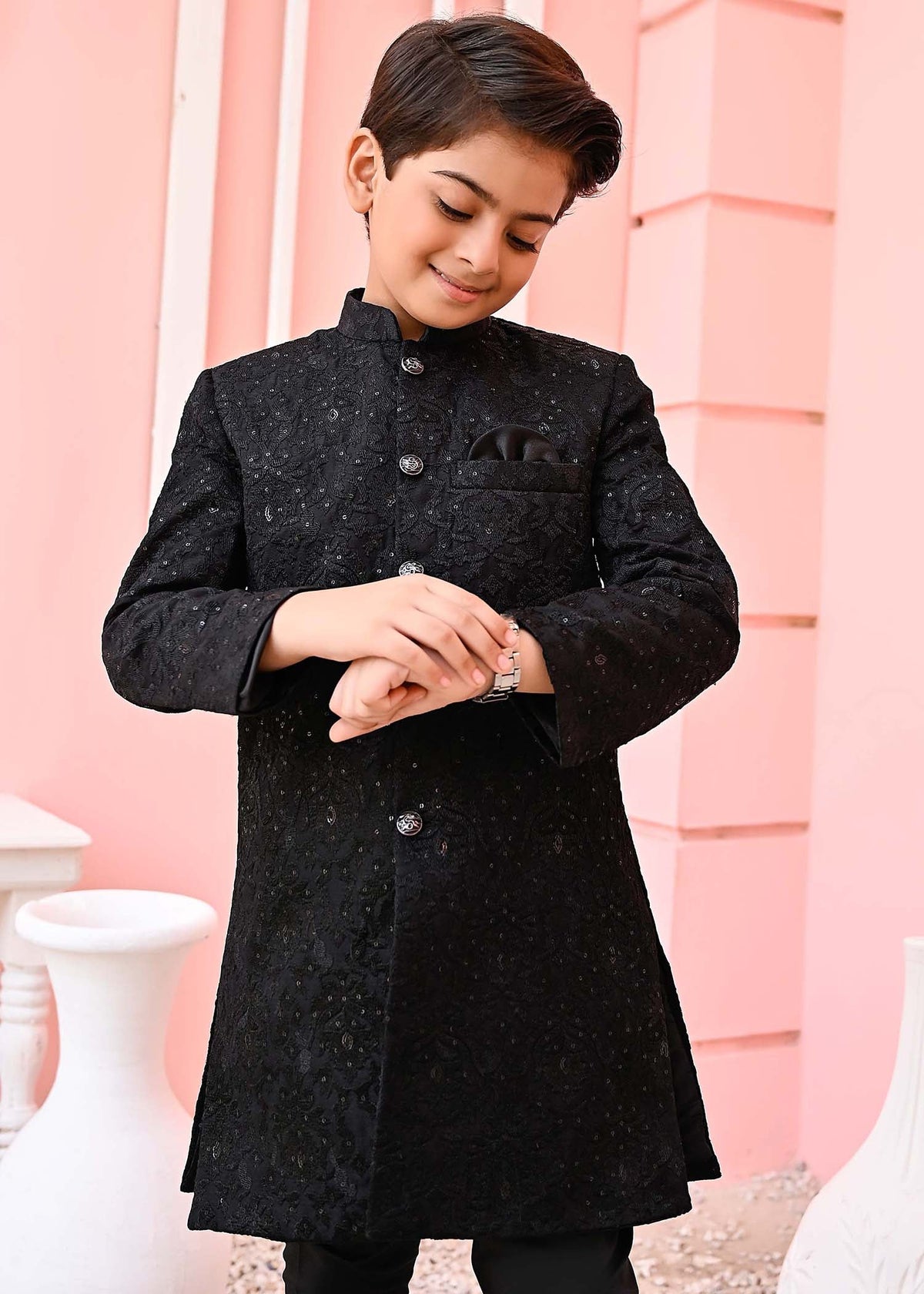 Black Mysore Sequence Sherwani - S11