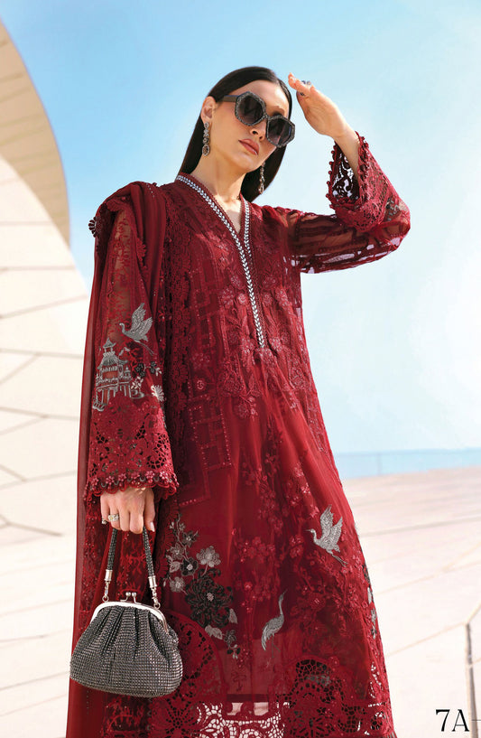 Maria B Luxury Embroidered Lawn Unstitched 3 Piece Suit - 7A - MAB26LLW - Maroon - Summer Collection