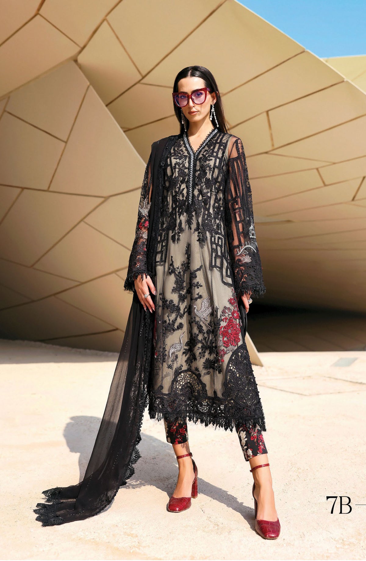 Maria B Luxury Embroidered Lawn Unstitched 3 Piece Suit - 7B - MAB26LLW - Black - Summer Collection