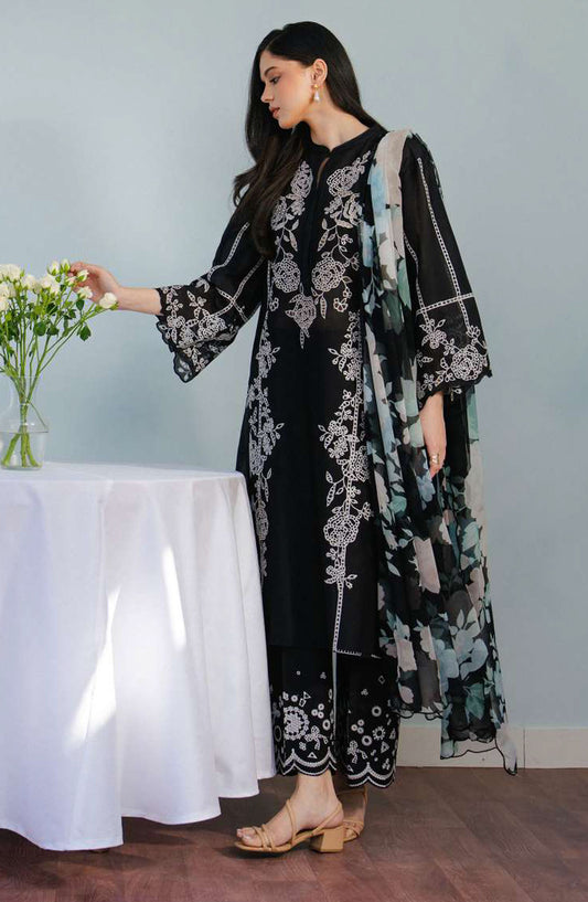 Coco by Zara Shahjahan Embroidered Lawn Unstitched 3 Piece Suit - D-07 B Eclat - ZS25CL - Black - Summer Collection
