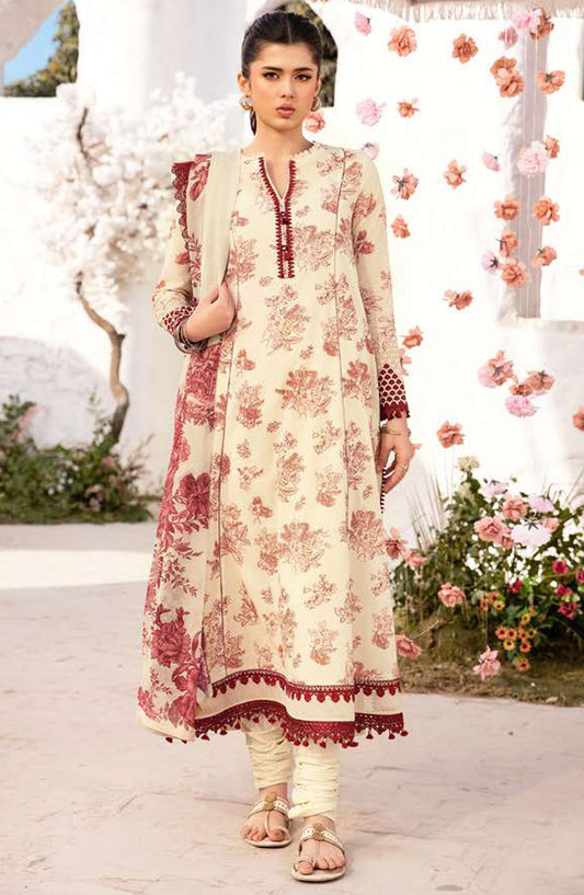 Maria B Embroidered Lawn Unstitched 3 Piece Suit - D-08 A - MB25MB - Off White - Summer Collection
