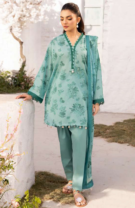 Maria B Embroidered Lawn Unstitched 3 Piece Suit - D-08 B - MB25MB - Sea Green - Summer Collection