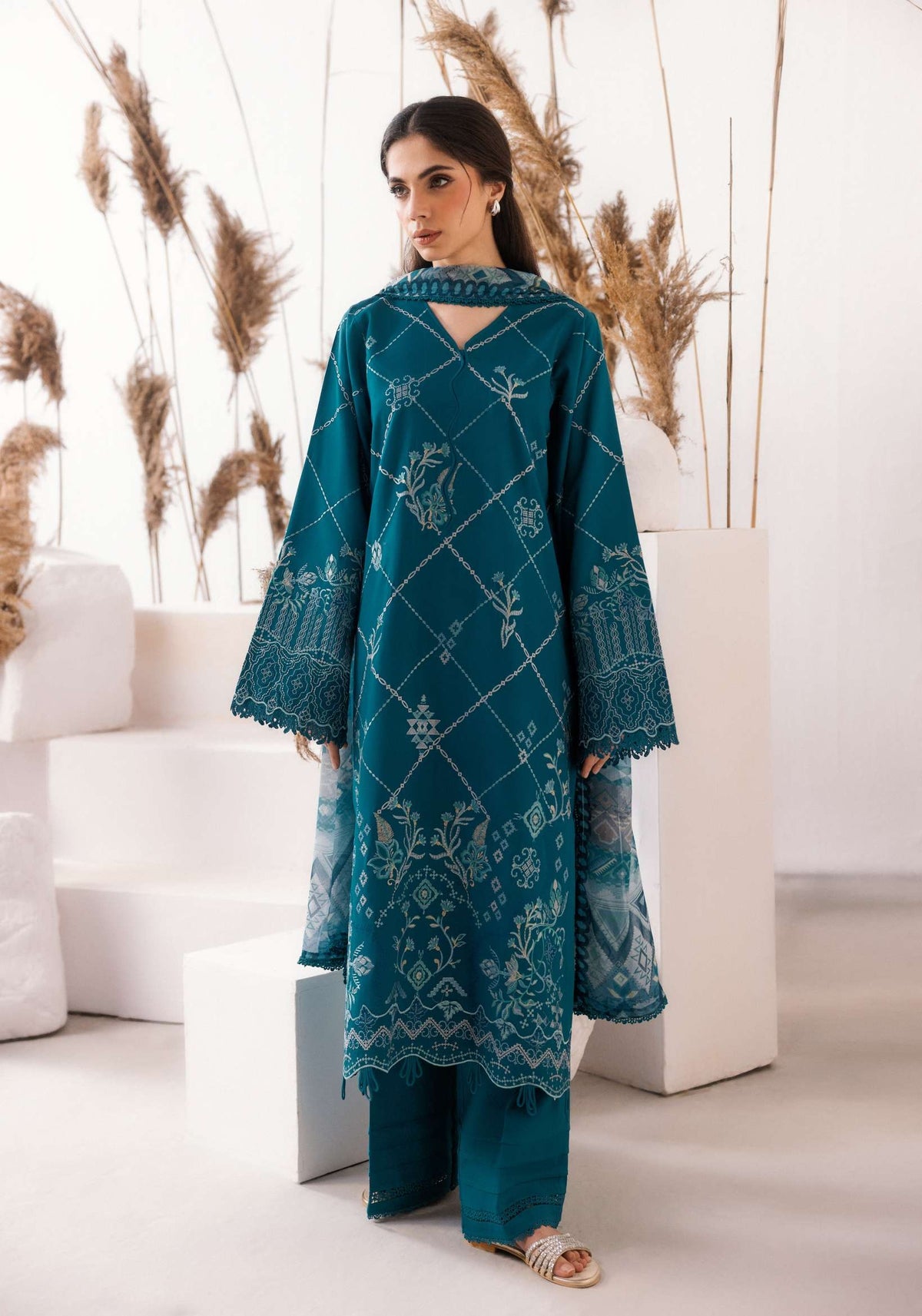 ZYNC By Florent at 3 Pcs Unstitched Dyed Viscose Embroidered Suit - ZFUDVE - D-FZ 02 A