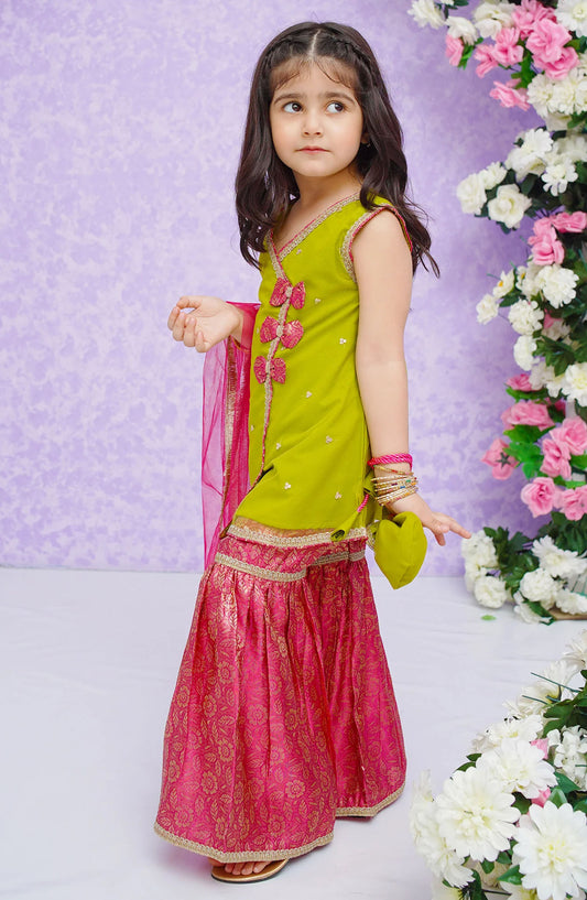 Modest Net Stitched 3 Piece Suit - 8850-Grn - Green - Festive Girls Collection