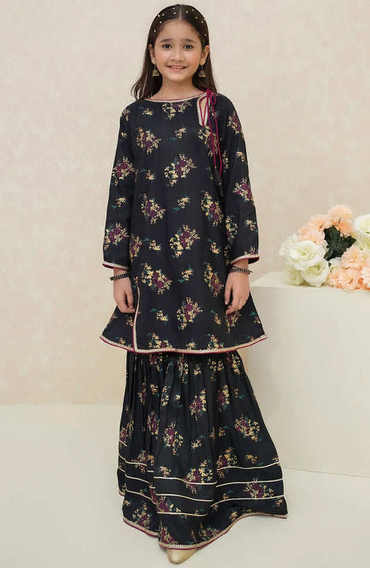 Modest Rawsilk Stitched 3 Piece Suit - 8975-Blk - Black - Festive Girls Collection