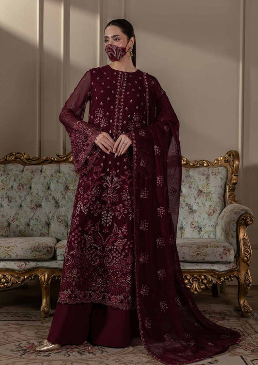 Kuch Khas By Flossie Chandani At Premium Chiffon 3pc Unstitched Suit - KKFCAK - D-07 - Maroon