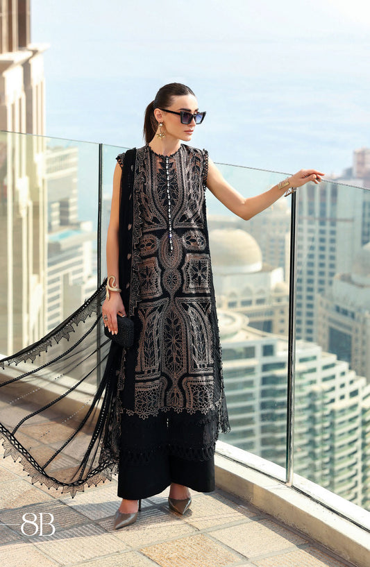 Maria B Luxury Embroidered Lawn Unstitched 3 Piece Suit - 8B - MAB26LLW - Black - Summer Collection