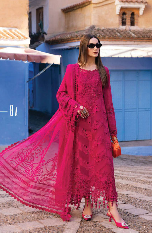 Maria B Embroidered Lawn Unstitched 3 Piece Suit - D-8A - MAB25LLV25 - Magenta - Summer Collection
