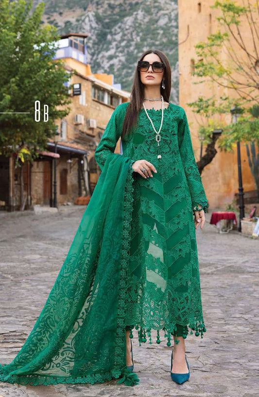 Maria B Embroidered Lawn Unstitched 3 Piece Suit - D-8B - MAB25LLV25 - Green - Summer Collection