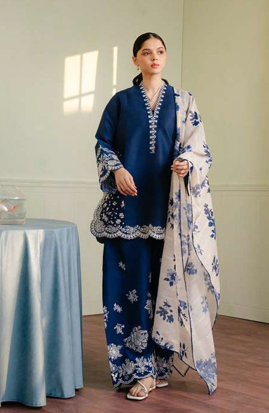 Coco by Zara Shahjahan Embroidered Lawn Unstitched 3 Piece Suit - D-08 B Meadow - ZS25CL - Blue - Summer Collection