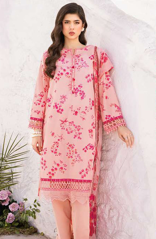 Maria B Embroidered Lawn Unstitched 3 Piece Suit - D-09 A - MB25MB - Pink - Summer Collection