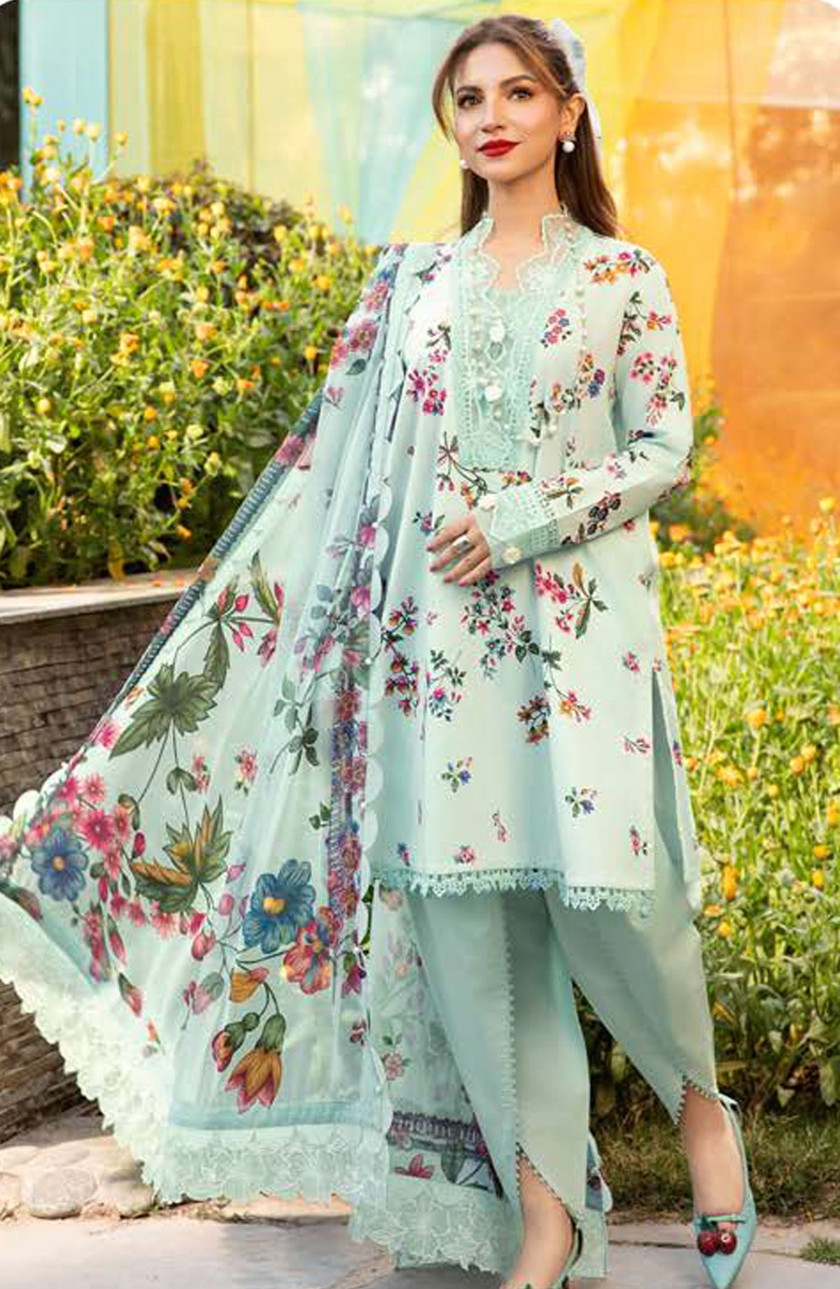 Maria B Embroidered Lawn Unstitched 3 Piece Suit - D-09 B - MB25MB - Blue - Summer Collection