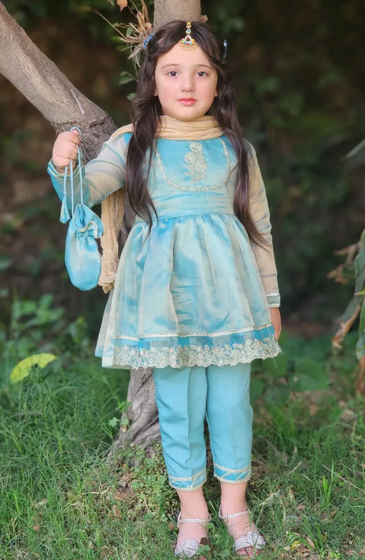 Modest Girls Maysuri 3 Piece Frock - 9025 - MOD25EKK - Green - Festive Collection