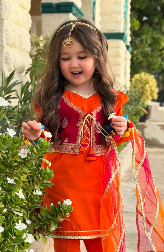 Modest Embroidered Rawsilk Stitched 3 Piece Suit - 9040-Org - MOD25EKA - Orange - Festive Collection