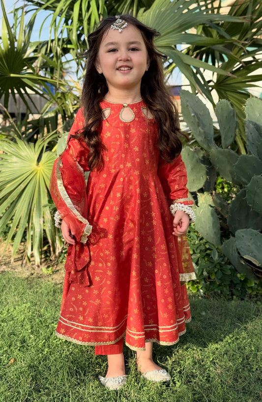 Modest Cotton 3 Piece Frock - 9220 - MOD25EKK - Orange - Festive Collection