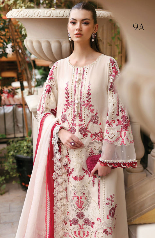 Maria B Luxury Embroidered Lawn Unstitched 3 Piece Suit - 9A - MAB26LLW - Fawn - Summer Collection
