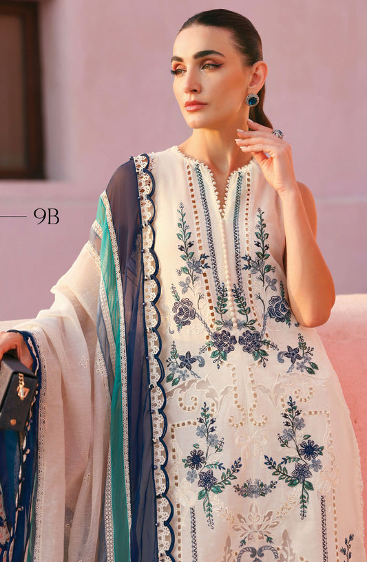 Maria B Luxury Embroidered Lawn Unstitched 3 Piece Suit - 9B - MAB26LLW - Fawn - Summer Collection