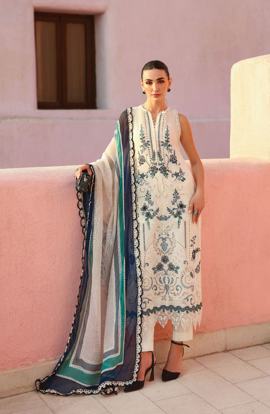 Maria B Luxury Embroidered Lawn Unstitched 3 Piece Suit - 9B - MAB26LLW - Fawn - Summer Collection