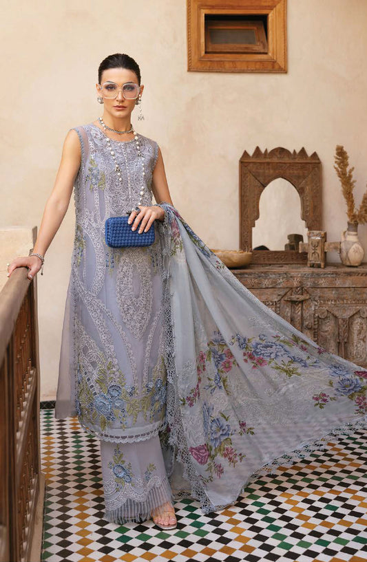 Maria B Embroidered Lawn Unstitched 3 Piece Suit - D-9B - MAB25LLV25 - Grey - Summer Collection
