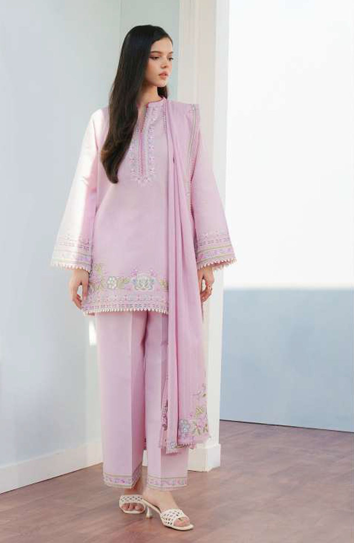 Coco by Zara Shahjahan Embroidered Lawn Unstitched 3 Piece Suit - D-09 B Indi - ZS25CL - Pink - Summer Collection