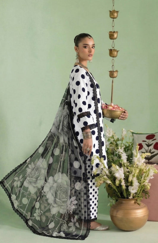 A Dots by Aalaya Printed Lawn Unstitched 3 Piece Suit - D-10 - ALY26DTS - Black - Summer Collection