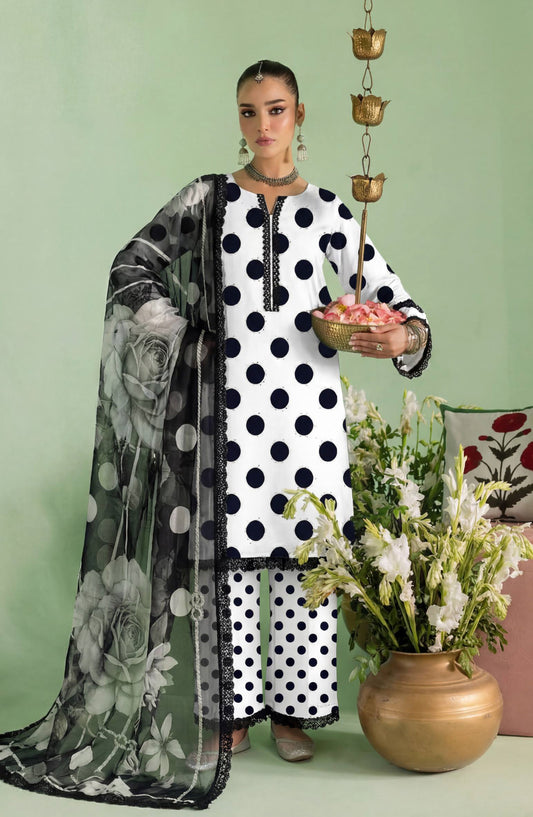 A Dots by Aalaya Printed Lawn Unstitched 3 Piece Suit - D-10 - ALY26DTS - Black - Summer Collection