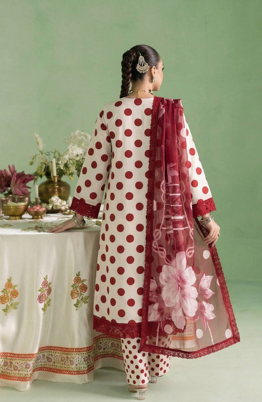 A Dots by Aalaya Printed Lawn Unstitched 3 Piece Suit - D-09 - ALY26DTS - Maroon - Summer Collection