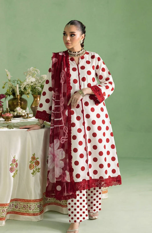 A Dots by Aalaya Printed Lawn Unstitched 3 Piece Suit - D-09 - ALY26DTS - Maroon - Summer Collection