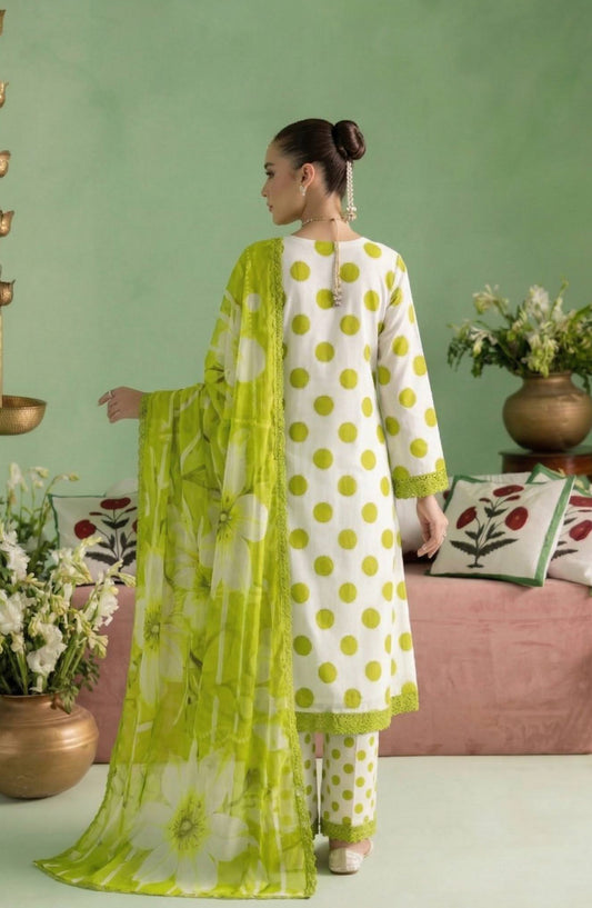 A Dots by Aalaya Printed Lawn Unstitched 3 Piece Suit - D-07 - ALY26DTS - Green - Summer Collection