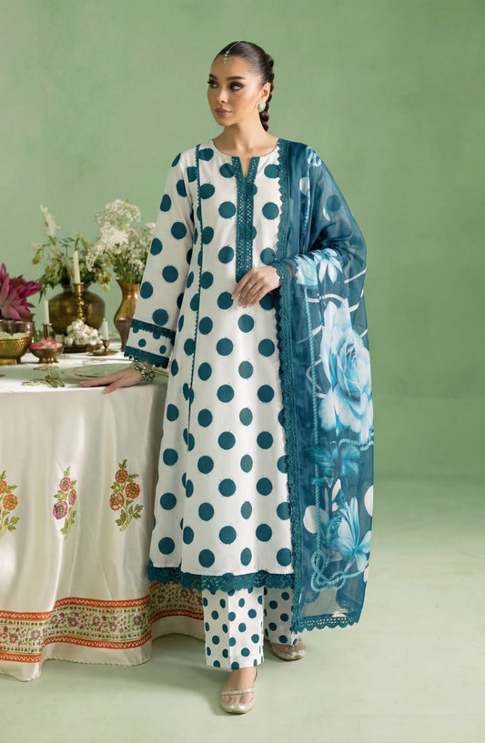 A Dots by Aalaya Printed Lawn Unstitched 3 Piece Suit - D-06 - ALY26DTS - Teal - Summer Collection