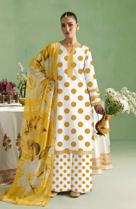 A Dots by Aalaya Printed Lawn Unstitched 3 Piece Suit - D-04 - ALY26DTS - Mustard - Summer Collection