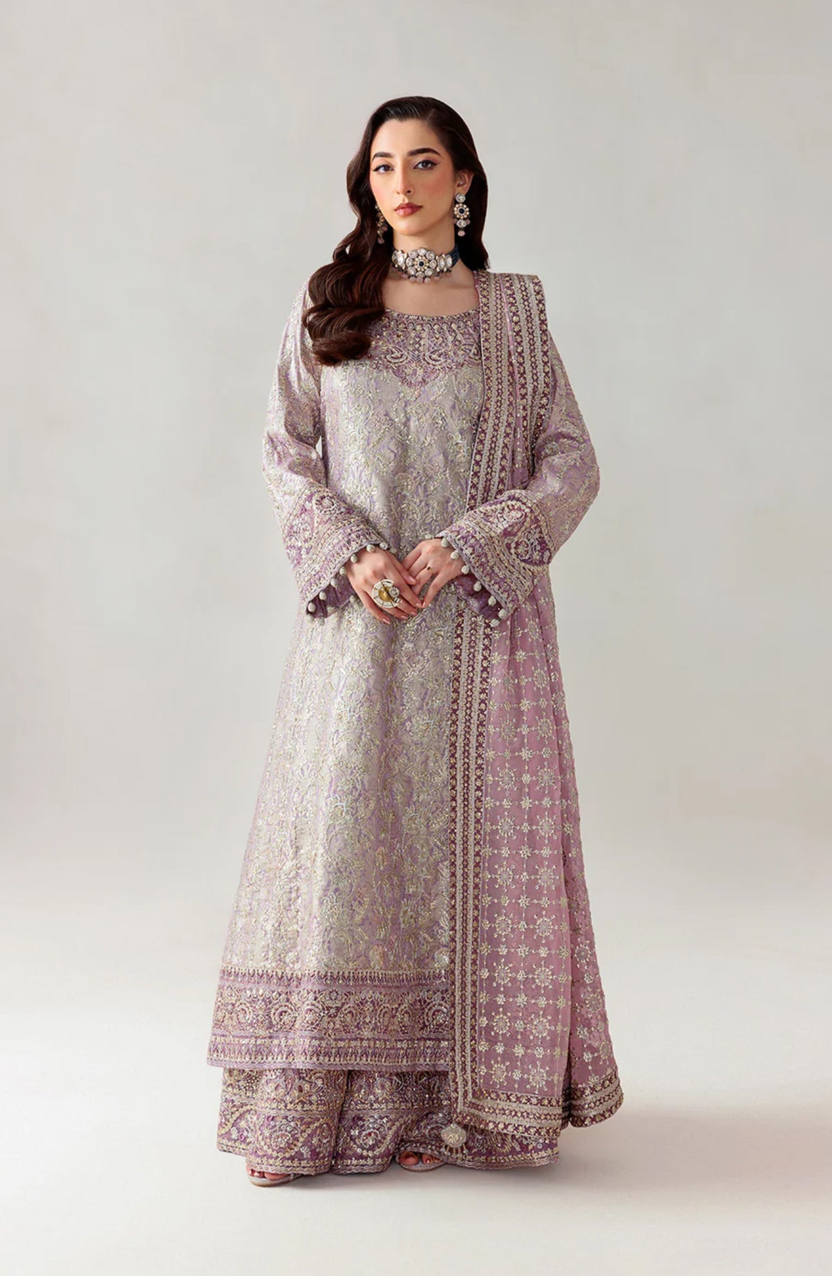 AIK Atelier Luxury Embroidered Jamawar Unstitched 3 Piece Suit - Look 05 - AIK25WF - Purple - Wedding Collection