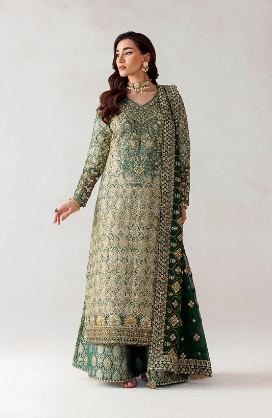 AIK Atelier Luxury Embroidered Jamawar Unstitched 3 Piece Suit - Look 01 - AIK25WF - Green - Wedding Collection