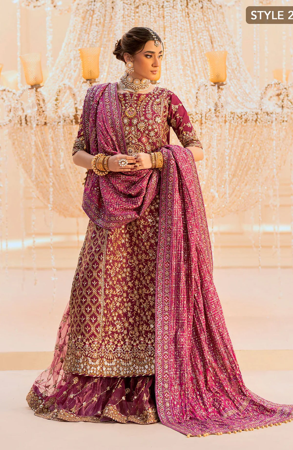 AIK Atelier Luxury Embroidered Katan Silk Unstitched 3 Piece Suit - LOOK 10 - AIK25WF - Pink - Wedding Collection