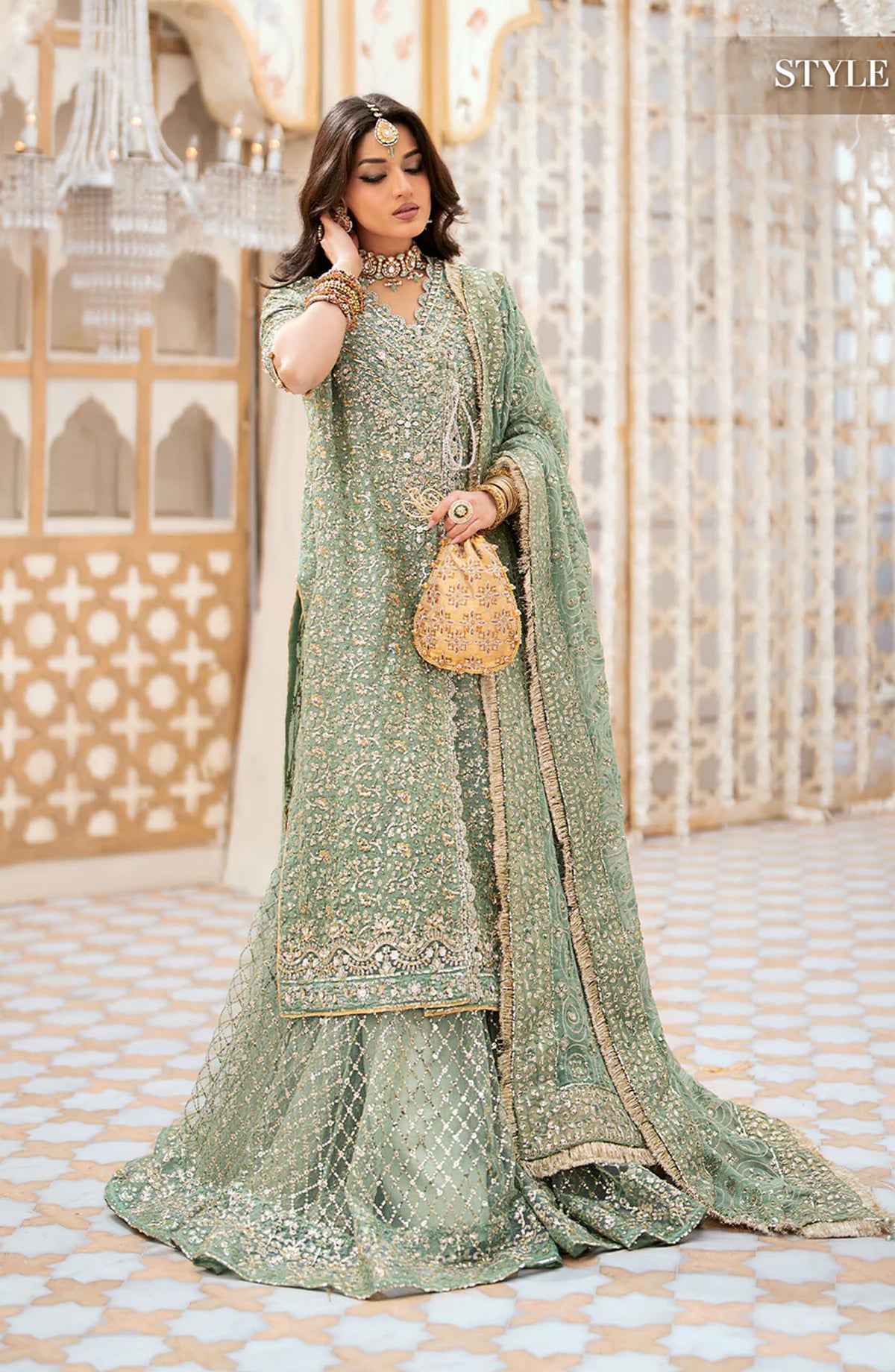 AIK Atelier Luxury Embroidered Kundan Zari Unstitched 3 Piece Suit - LOOK 05 - AIK25WF - Green - Wedding Collection