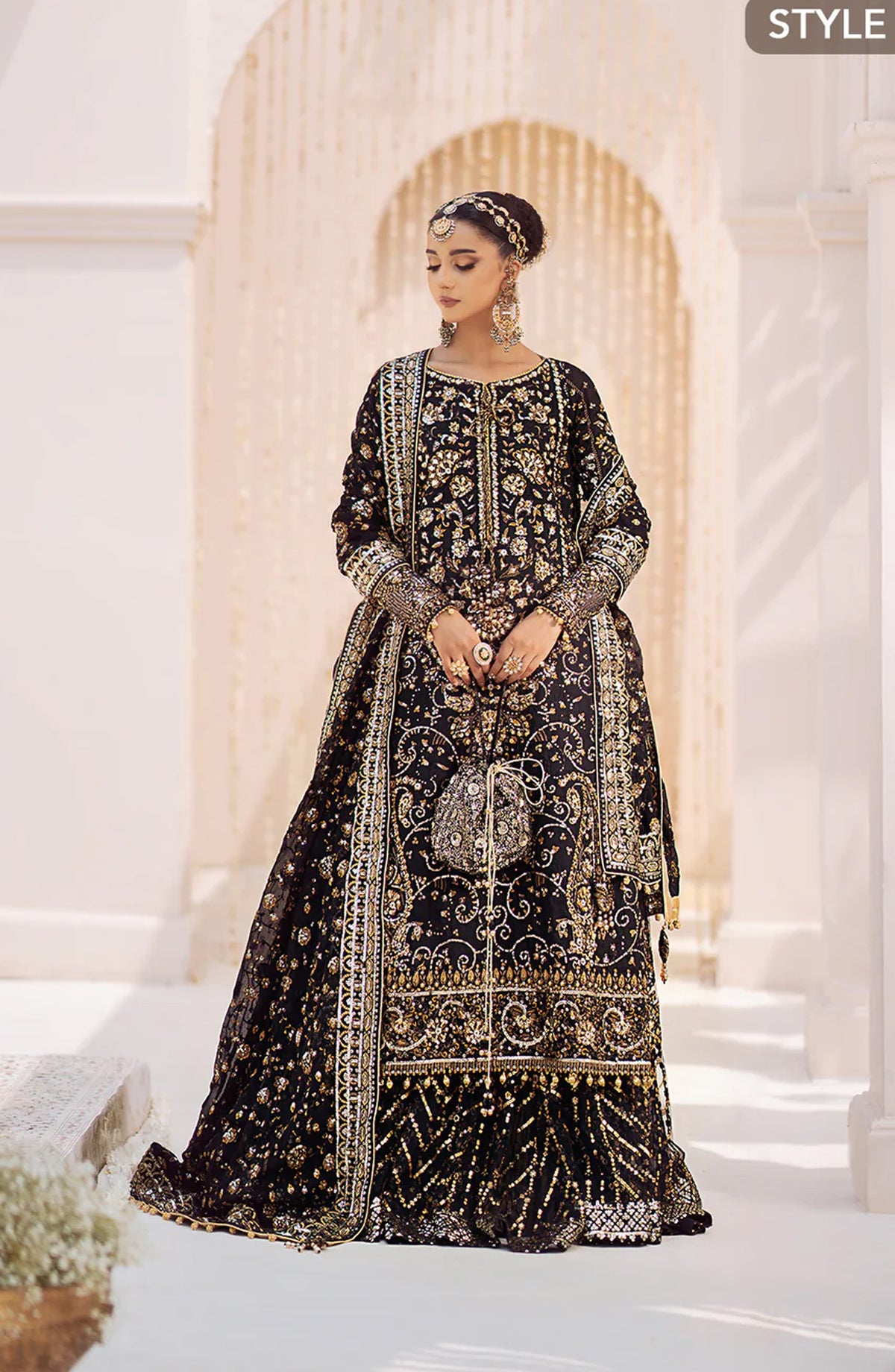 AIK Atelier Luxury Embroidered Khaadi Net Unstitched 3 Piece Suit - LOOK 07 - AIK25WF - Black - Wedding Collection