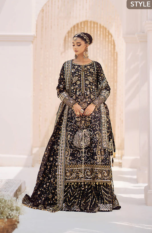 AIK Atelier Luxury Embroidered Khaadi Net Unstitched 3 Piece Suit - LOOK 07 - AIK25WF - Black - Wedding Collection
