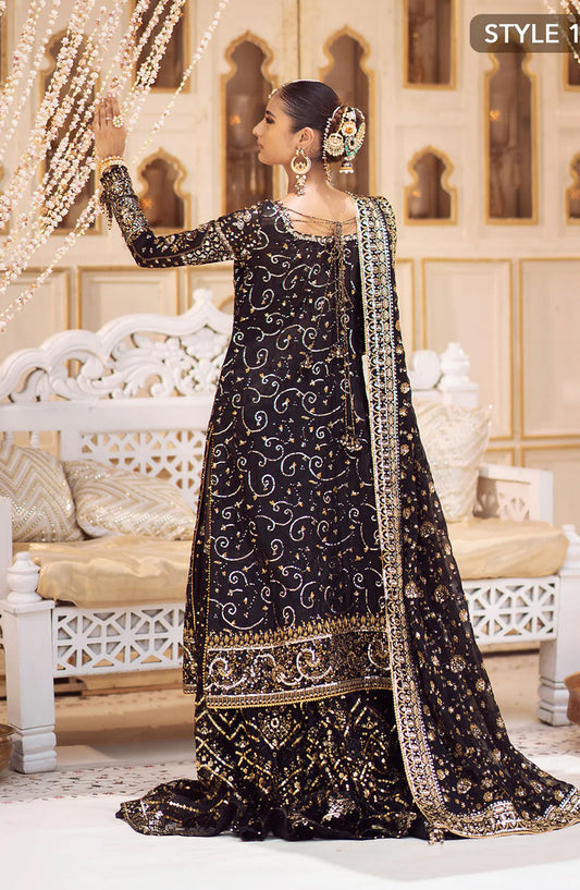 AIK Atelier Luxury Embroidered Khaadi Net Unstitched 3 Piece Suit - LOOK 07 - AIK25WF - Black - Wedding Collection